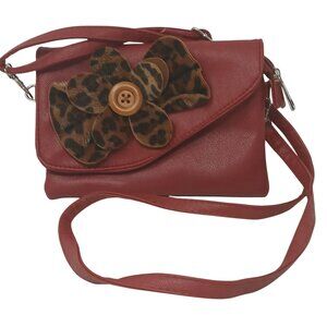 SAX Red W/Animal Skin Faux Fur Bow Button DESIGN Adj Srtap Crossbody 8x5.5" #D36
